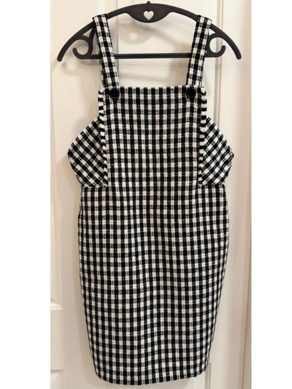 NWT Francesca’s Black White Plaid Pinafore Mini Dress S
